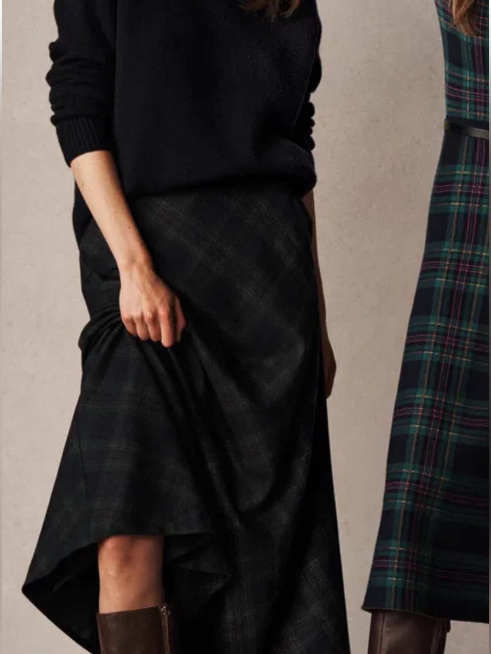 Boden Hayley Wool Blend Slip Skirt -Navy And Green Check - Picture 4 of 10